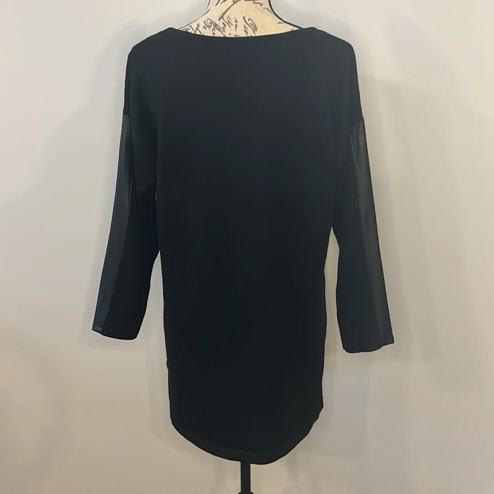 Calvin Klein wool blend tunic sweater with faux leather sleeve detail L - Picture 3 of 9